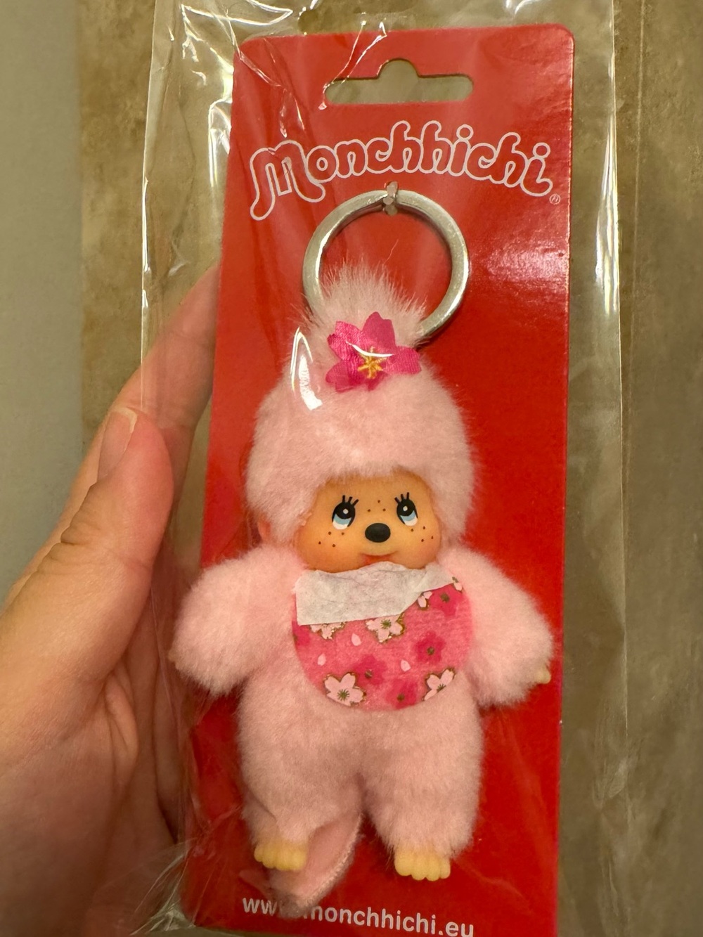 Monchhichi Sekiguchi 4” Plush Keychain - Pink Sakura Cherry Blossom Girl